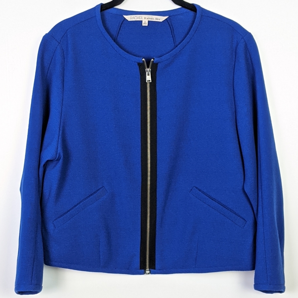 RACHEL Rachel Roy Blue Zipper Front Slightly Cropped Jacket Size S